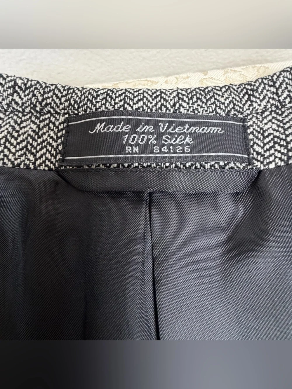 Vintage Meeting Street Men's Gray Herringbone Silk Blazer - Classic Jacket